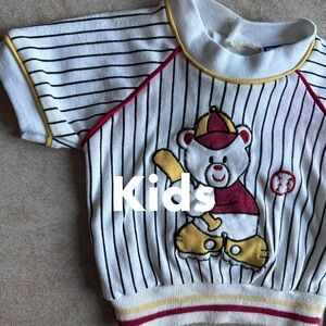 Vintage Kids Striped Bear Tee - White and Yellow